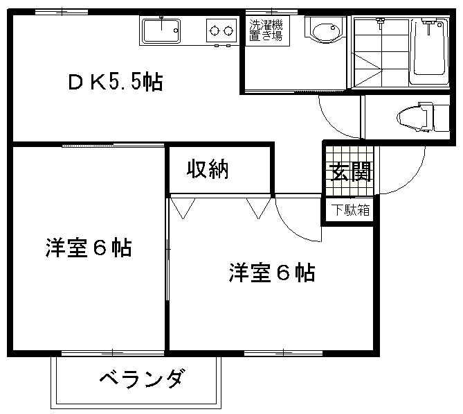 クラブ・ボヌール(2DK/1階)の間取り写真