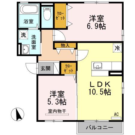 フロレスタ I(2LDK/3階)の間取り写真