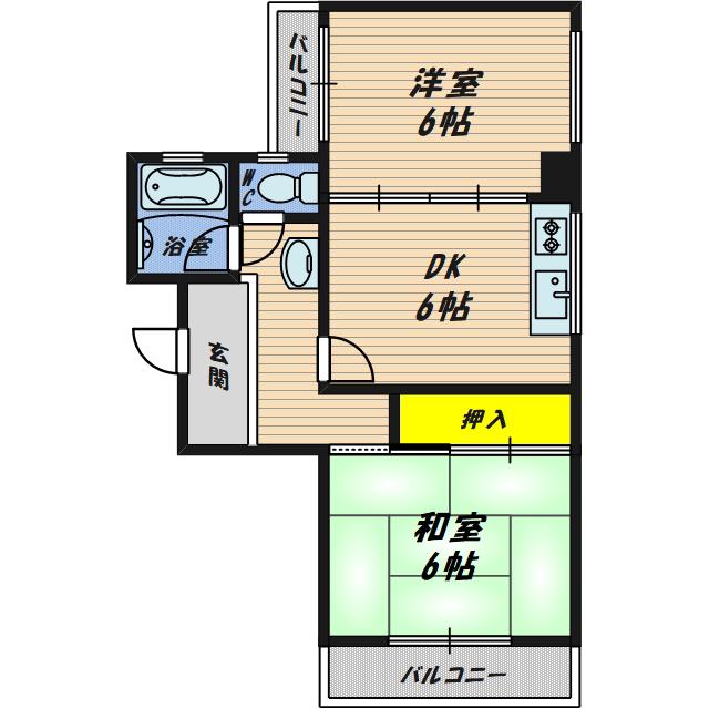 小山マンション(2DK/4階)の間取り写真