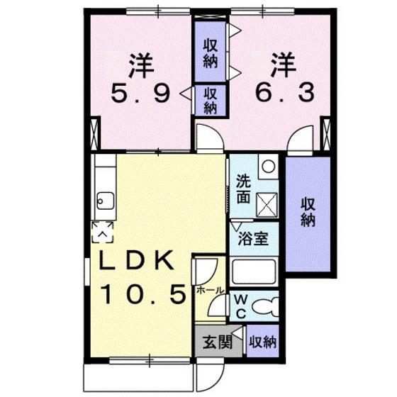 エヴァーグリーン(2LDK/1階)の間取り写真