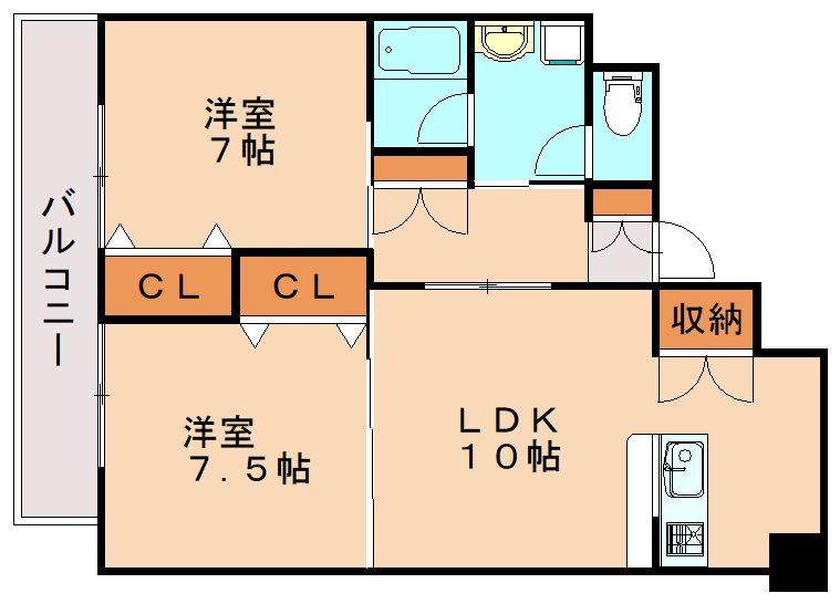 セントフォール新飯塚駅前(2LDK/2階)の間取り写真