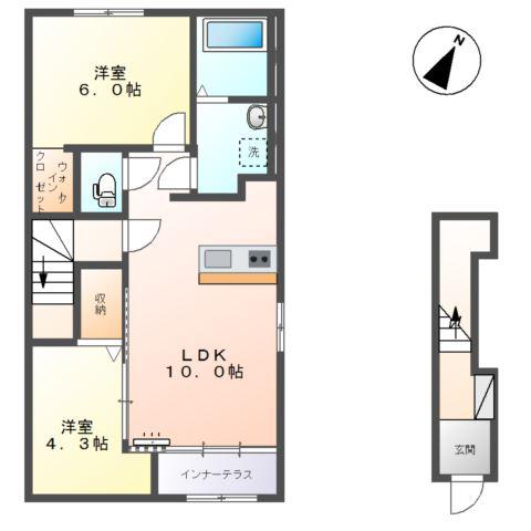 田代新町工事1LDK2LDK(2LDK/2階)の間取り写真
