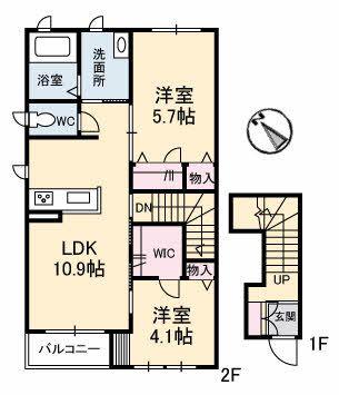ルイズ・オディエ(2LDK/2階)の間取り写真