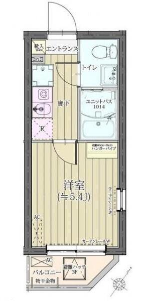 THE ROOMS 渋谷本町(1K/2階)の間取り写真
