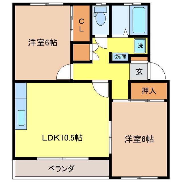 ユートピア本庄C棟(2LDK/2階)の間取り写真