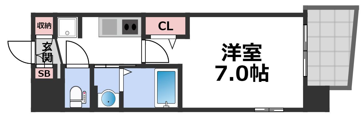 LUXE大阪城南(1K/3階)の間取り写真