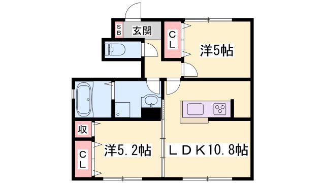 カーサ・デルソーレKHK(2LDK/1階)の間取り写真
