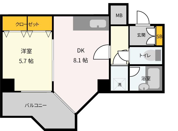 ロイヤル御池(1DK/3階)の間取り写真
