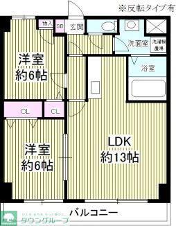 フェリスポート北越谷(2LDK/2階)の間取り写真