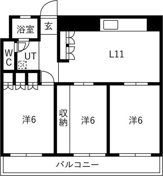 フラットイン(3LDK/2階)の間取り写真