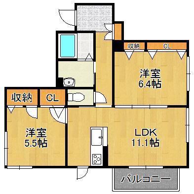 シャーメゾン境川(2LDK/2階)の間取り写真