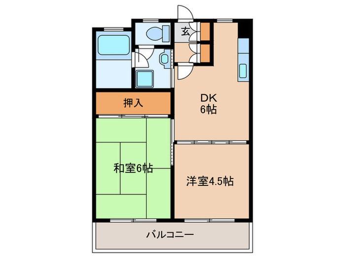 七福ビル(2DK/6階)の間取り写真