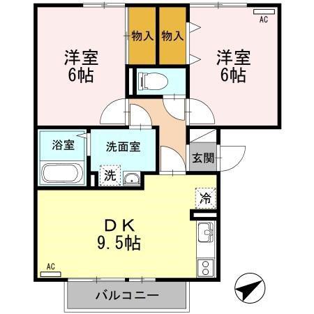 リバーフォート阿賀(2DK/3階)の間取り写真