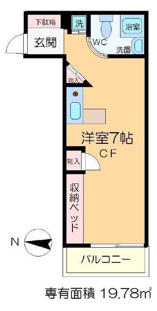 ラパルフエドジユワンドル(ワンルーム/2階)の間取り写真