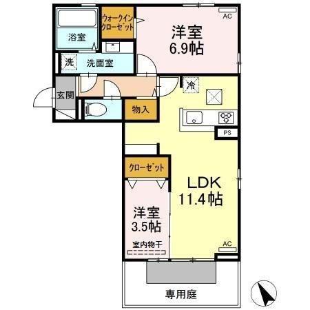 PROUD 2(2LDK/1階)の間取り写真