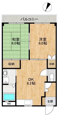 コーポラス原木(2DK/2階)の間取り写真