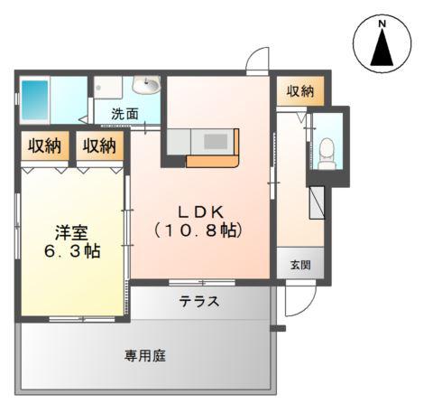 ウィステリア(1LDK/1階)の間取り写真