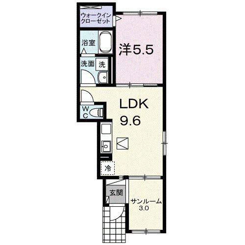 ミニョン フロス B(1LDK/1階)の間取り写真