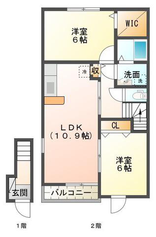 サンライズ野田I(2LDK/2階)の間取り写真
