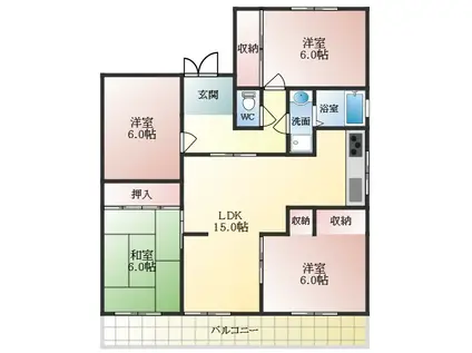 丹南マンション(4LDK/3階)の間取り写真