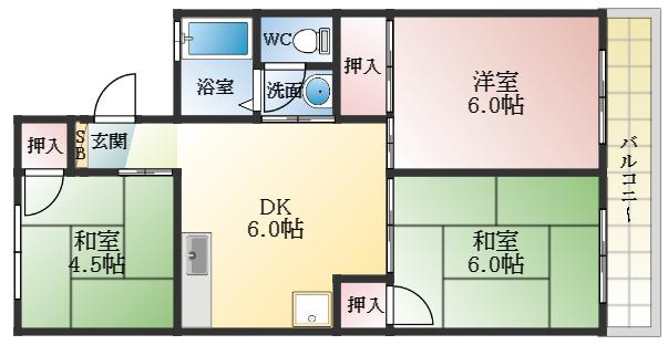 セジュール ナカノ(3DK/2階)の間取り写真