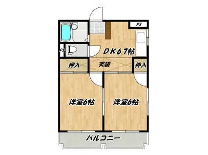 シャトレ金鶏II(2DK/2階)の間取り写真