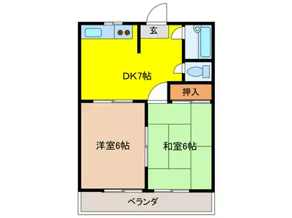 山田ハイム北棟(2DK/1階)の間取り写真
