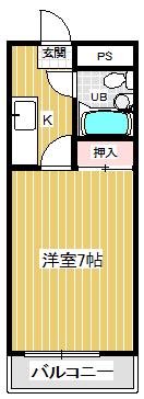 ハイツ銭成(1K/2階)の間取り写真