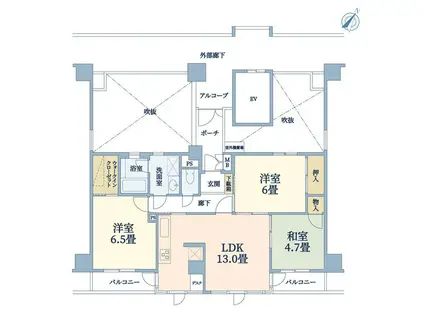 コスモシティ三宮東(3LDK/13階)の間取り写真
