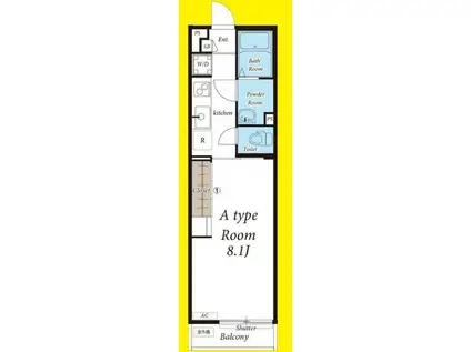 リブリ・サザンビーチ茅ヶ崎II(1K/1階)の間取り写真