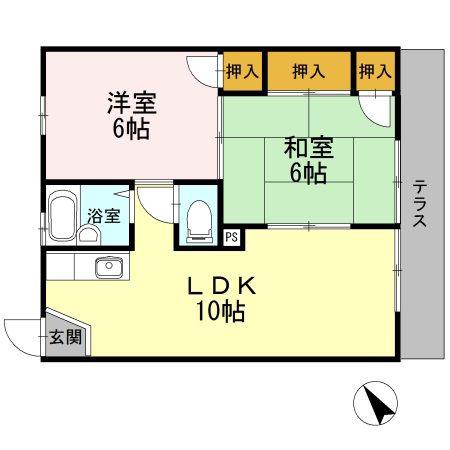 ドミール山川(2LDK/1階)の間取り写真