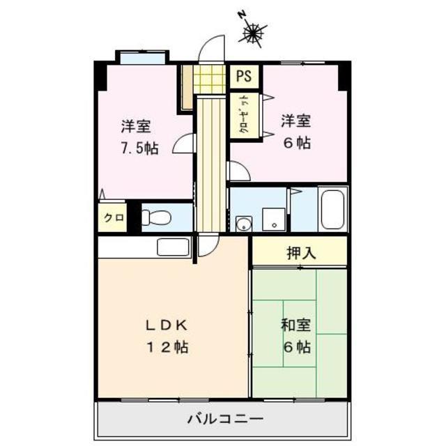 アメニティハイツ杏栄館(3LDK/7階)の間取り写真