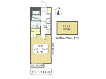 グラントールI(1K/2階)の間取り写真