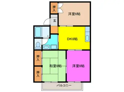 ヴァンベール若草(3DK/1階)の間取り写真