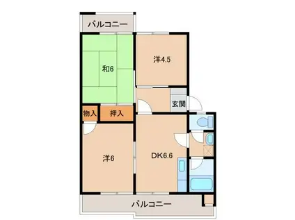 グリーンフルにしおかII(3DK/1階)の間取り写真