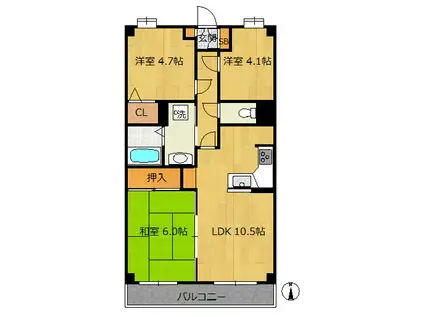 ライオンズマンション下総中山第3(3LDK/10階)の間取り写真
