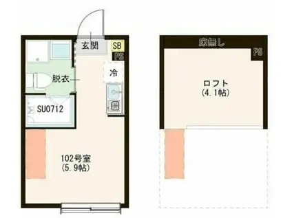 ハーモニーテラス上石神井V(ワンルーム/1階)の間取り写真