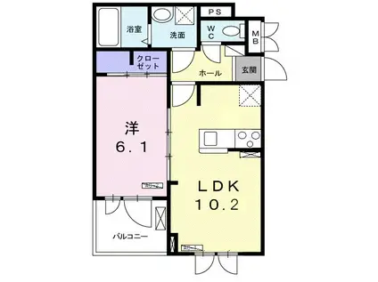 バンブー ハン(1LDK/2階)の間取り写真