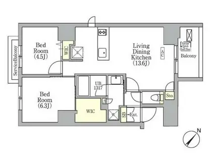 エルセレーノ横浜関内デュ―エ(2LDK/2階)の間取り写真