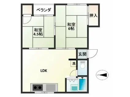 スカイベル(2DK/2階)の間取り写真