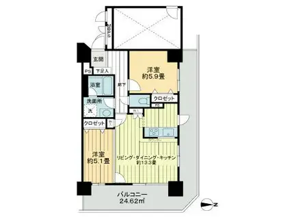 ライオンズタワー仙台長町(2LDK/7階)の間取り写真