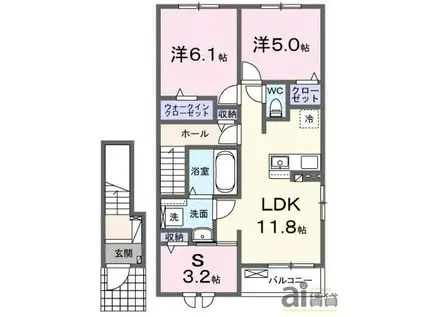 GROVE STAGE B棟(2SLDK/2階)の間取り写真