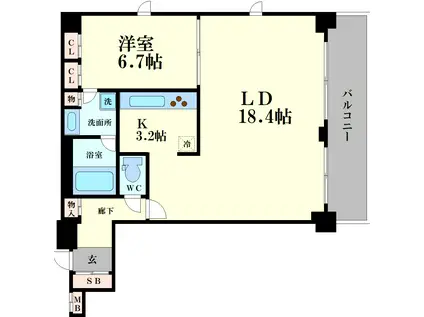 リバーサイドタワー中之島(1LDK/16階)の間取り写真