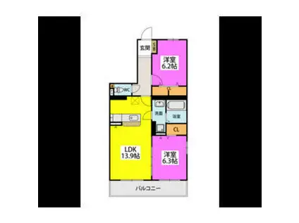 GRAN GLACE久留米南1(2LDK/4階)の間取り写真