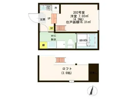 アンビアンテ(ワンルーム/2階)の間取り写真