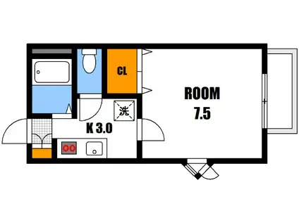 グランドールK A棟(1K/2階)の間取り写真