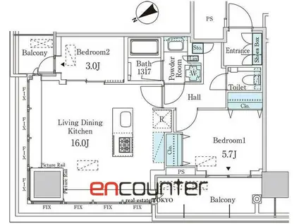 JP NOIE 蔵前(2LDK/21階)の間取り写真