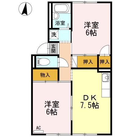 セジュールときしげ A棟(2DK/1階)の間取り写真