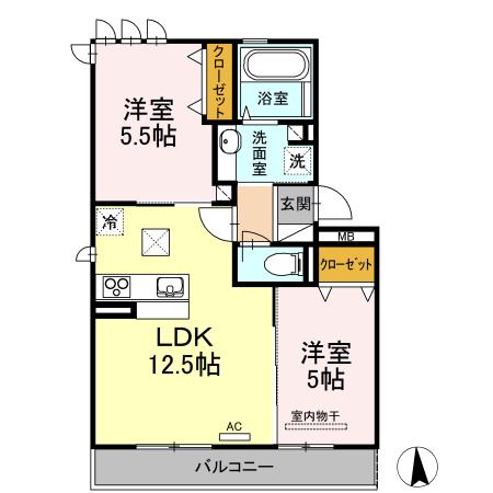 プランドール大高I(2LDK/1階)の間取り写真