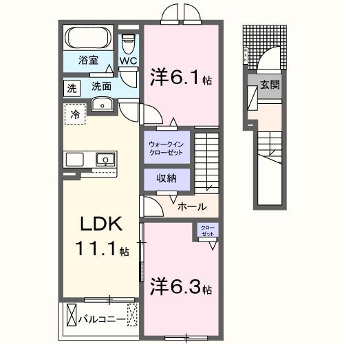 カーサ ファミーユ(2LDK/2階)の間取り写真